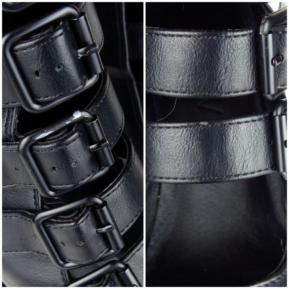 Widow Strappy Buckle Boots 6M Black Vegan Leather Gone Haywire Platform Gothic - Picture 7 of 16